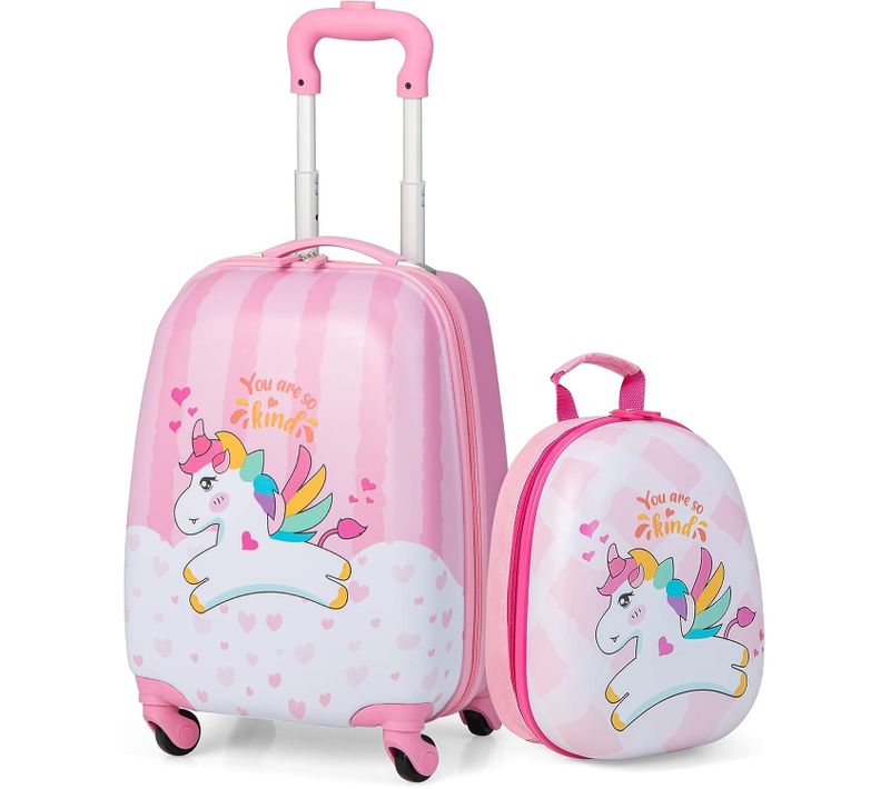 Valise Enfants à Roulettes 16" Et Sac à Dos 12" Avec Poignée Télescopique, Bagage Enfants Avec Mot