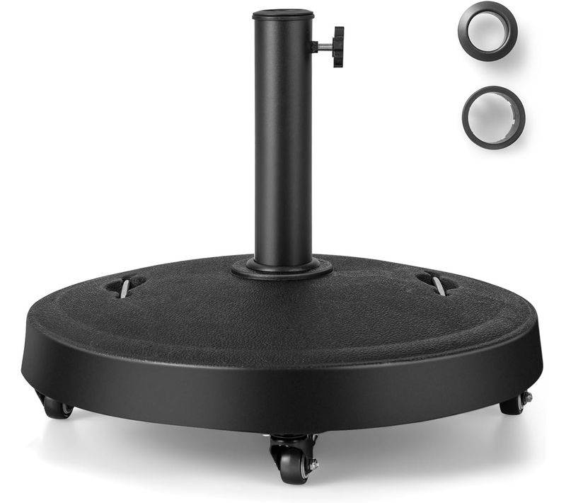 Pied De Parasol Sur Roulettes Φ52cm, Socle Parasol Extérieur En Résine Avec 2 Poignées Rétractables