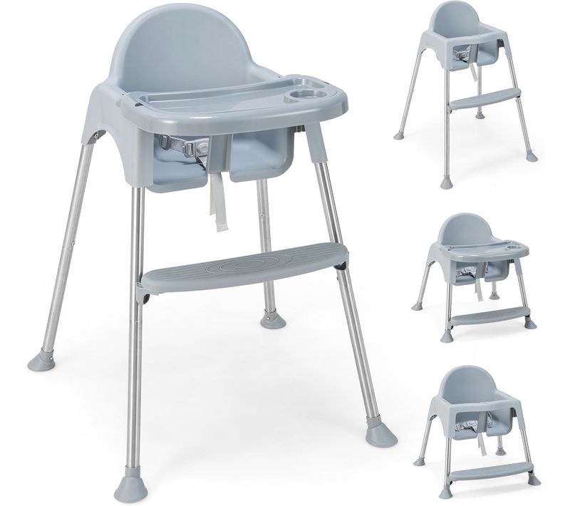 4 En 1 Chaise Haute Bébé Convertible Avec Plateau Double Amovible, Chaise D'alimentation Avec Harna