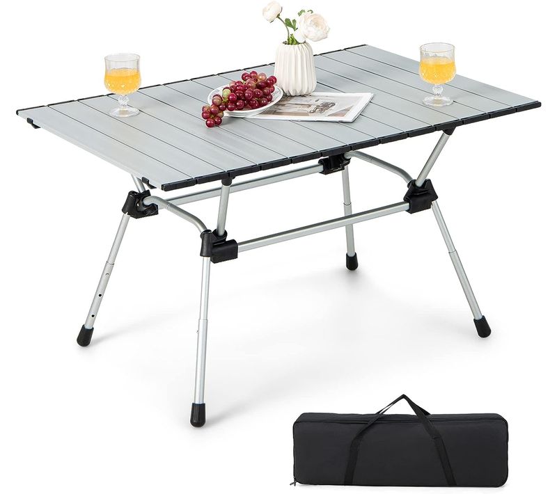 Table De Camping Pliante En Aluminium Pour 4-6 Personnes Charge 50kg, Surface 90 X 60,5cm(argent)