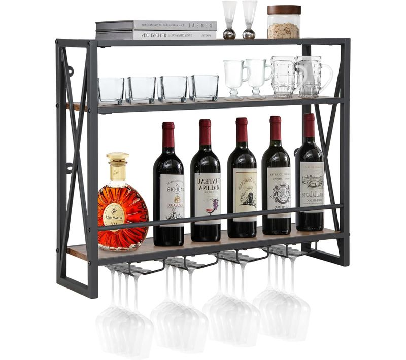 Casier à Bouteilles Mural Industriel, Étagère De Rangement à 3 Niveaux 20 X 80 X 63 Cm