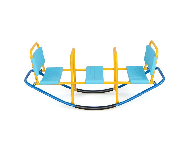 Balançoire à Bascule En Métal Pour 3 Enfants Avec Dossier Et Sièges, Charge 100kg(bleu)