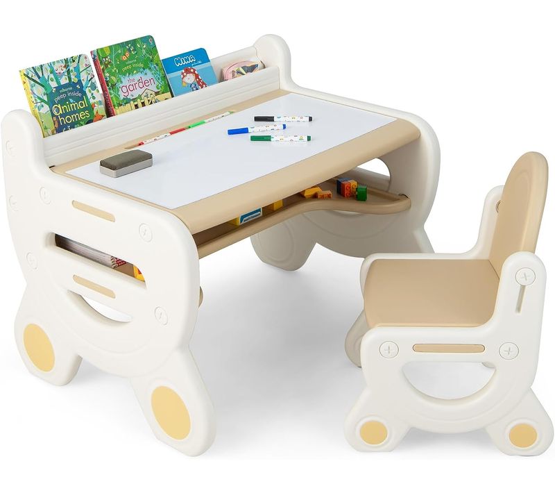 Table à Dessin Et Chaise Pour Enfants Avec 5 Stylos Et Gomme, Bureau Enfants En Forme Mignon Avec Es