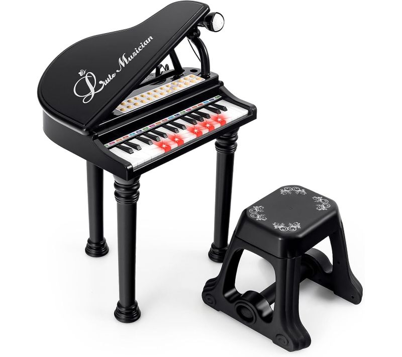 Piano Numérique 31 Touches Pour Enfants Avec Tabouret Et Microphone, Charge 50kg (31 Touches, Noir)