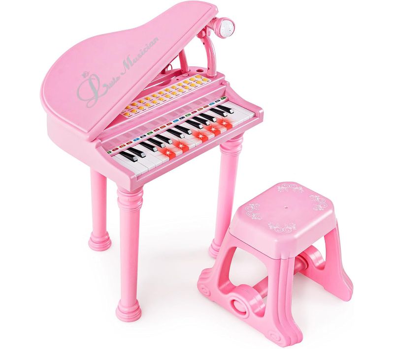 Piano Numérique 31 Touches Pour Enfants Avec Tabouret Et Microphone Charge 50kg (31 Touches, Rose)