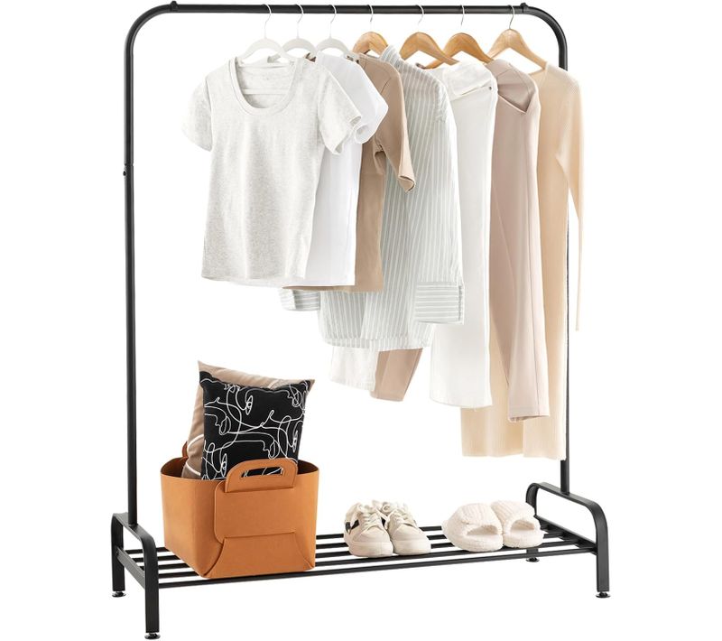 Portant à Vêtement Avec Étagère De Chaussures, Penderie Vêtement Hauteur 145cm, Noir