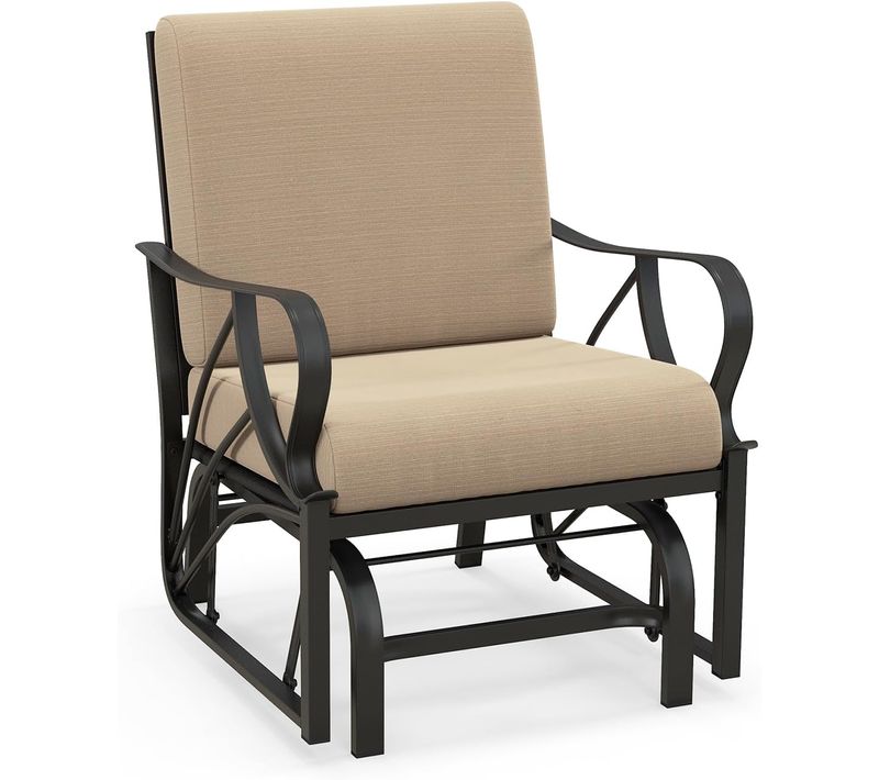 Chaise à Bascule De Jardin Avec Coussin, Fauteuil à Bascule En Métal Avec Accoudoirs Incurvés