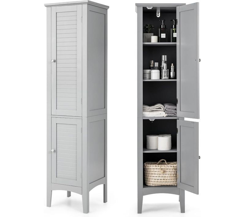 Colonne De Salle De Bain 5 Niveaux 2 Portes, Meuble Rangement De Salle De Bain, 37 X 37 X 160cm Gris
