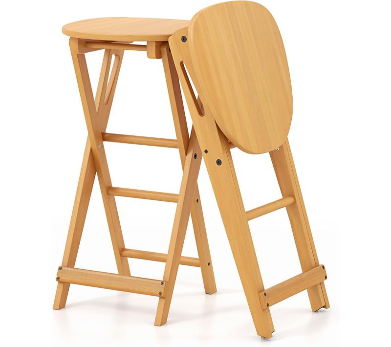 Lot De 2 Tabourets De Bar Pliants En Bambou, Tabouret Haut Chaise Bar Bistro 36 X 33 X 61 Cm