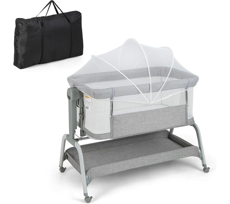 4 En 1 Lit Cododo Bébé Avec Matelas Doux Et Filet, Berceau Bébé Evolutif, Charge 9kg (gris)