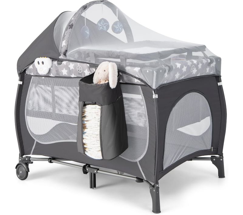 5 En 1 Lit Parapluie Bébé Avec Matelas Et Moustiquaire, Lit Bébé Evolutif Avec Table à Langer,gris