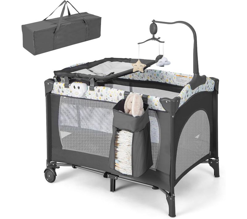 4 En 1 Lit Parapluie Bébé Avec Matelas Et Table à Langer, 102x72cm, Charge 9kg Beige