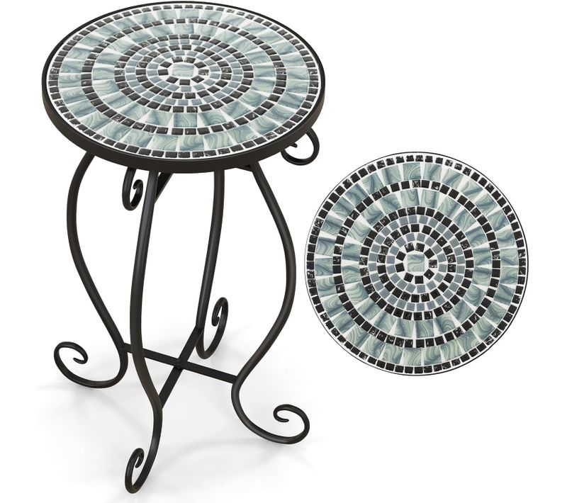 Table D’appoint Exterieur Jardin En Mosaïque, Table Bistro Ronde En Carreaux (noir + Gris)