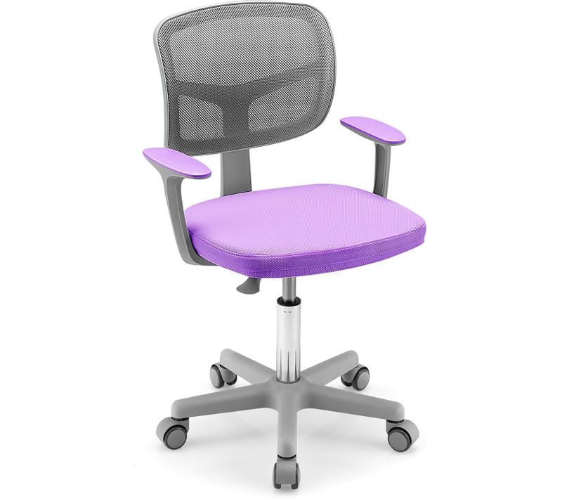 Chaise De Bureau Pivotante Enfants Avec Hauteur Réglable 80-91,5cm, Siège à Roulettes Enfants