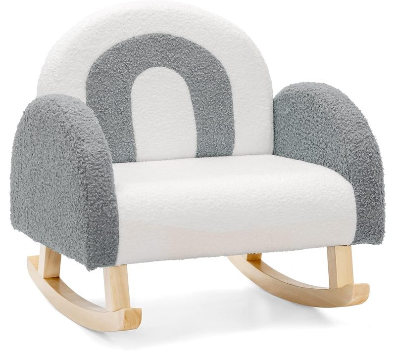 Fauteuil À Bascule Enfant En Peluche Avec Dossier et Accoudoirs Confortable, Chaise À Bascule