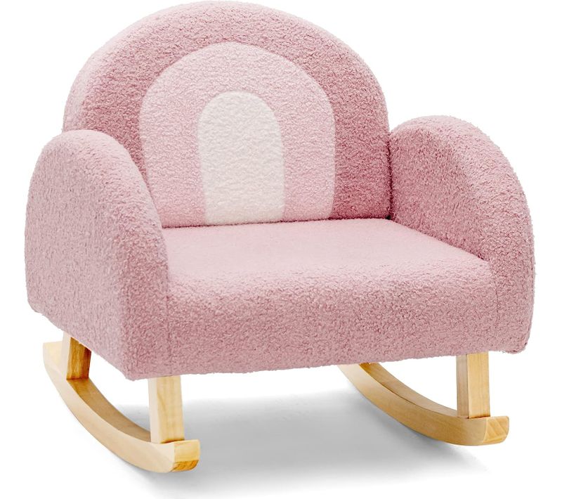 Fauteuil À Bascule Enfant En Peluche Avec Dossier et Accoudoirs Confortable, Chaise À Bascule