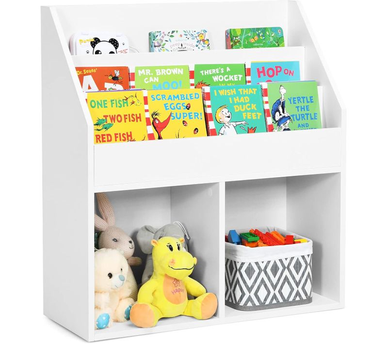 Bibliothèque Enfants En Bois Avec 3 Compartiments Et 2 Cubes Ouverts,charge 15kg 70 X 30 X 80cm