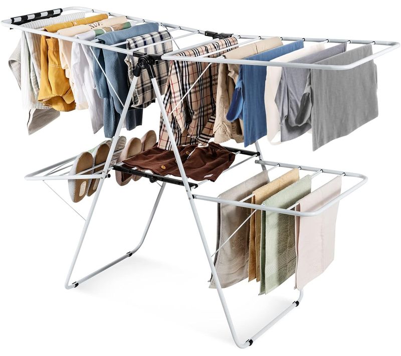 Étendoir Linge Intérieur, Sechoir à Linge Pliable En Acier 2 Niveaux, Tancarville Linge Solide