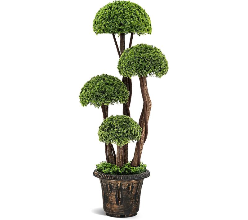 Arbre Artificiel En Cèdre 90 Cm Avec 4 Boules De Cèdre, Faux Cyprès Topiaire