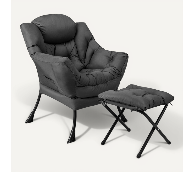 Fauteuil Paresseux Avec Tabouret, Chaise De Relaxation Avec Oreiller,Charge 150kg(gris)