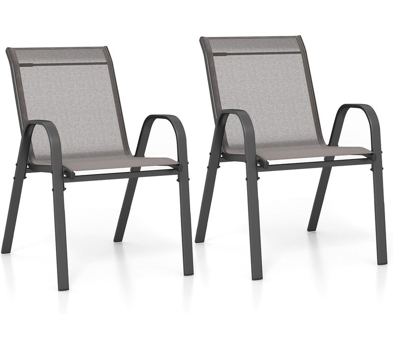 Lot De 2 Chaises De Jardin Exterieures Avec Cadre En Métal, Empilable, Fauteuil (gris, 2)