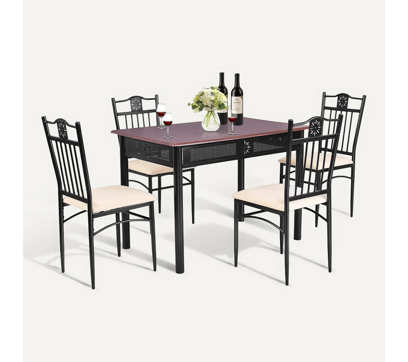Table à Manger Avec 4 Chaises, Ensemble Table Et 4 Chaises Rembourrées, Cadre En Métal(purple)