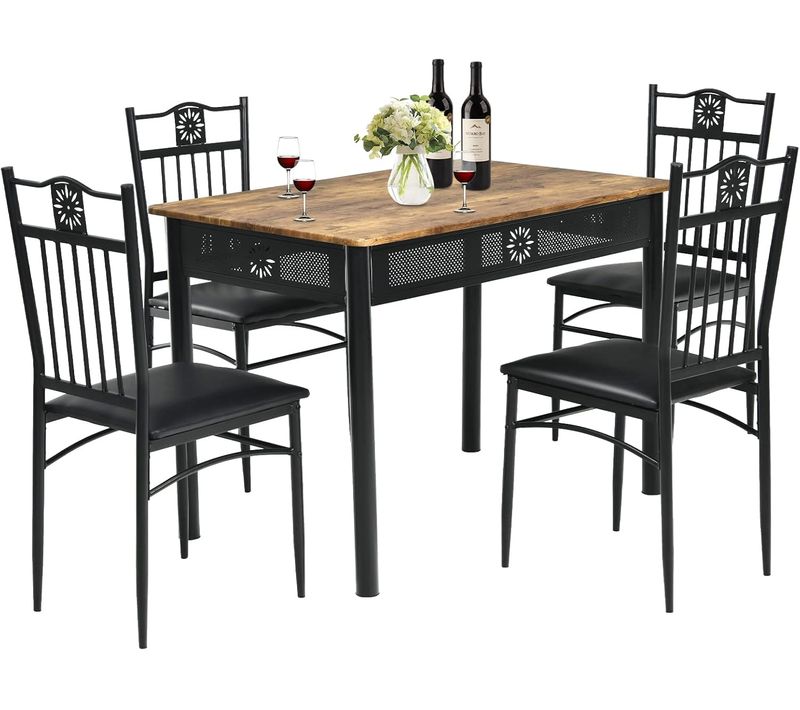 Table à Manger Avec 4 Chaises, Cadre En Métal, Table Cuisine Rectangulaire Pour Cuisine, Salon