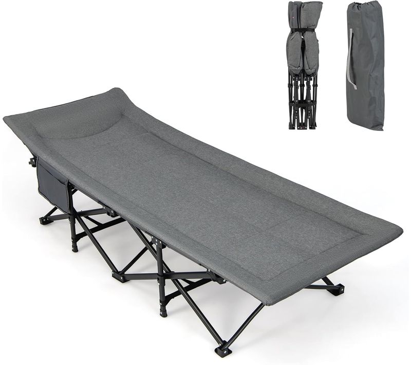 Lit De Camping Pliable 1 Personne, Lit De Repos Avec Sac De Transport Et Coussin,Charge 200 Kg,Gris