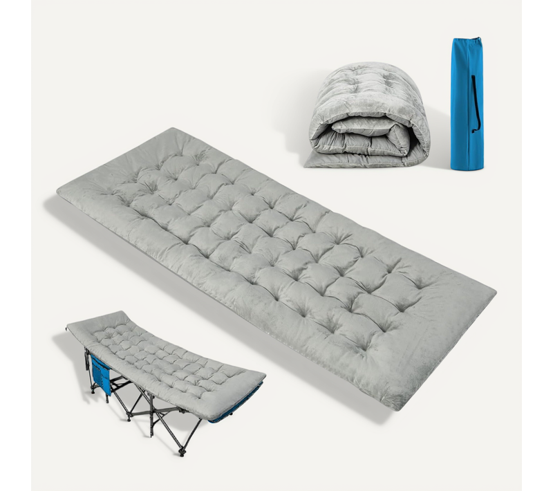 Matelas De Camping Inclinable En Velours Cristal, Épaissi De 190x70x7 Cm Gris