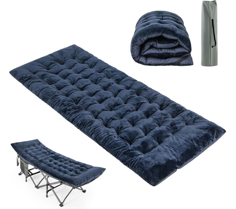 Matelas De Camping Inclinable En Velours Cristal, Épaissi De 190x70x7 Cm Blue
