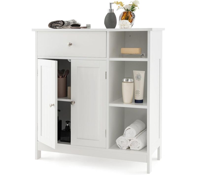 Meuble De Salle De Bain Sur Le Sol, Armoire De Cuisine Indépendante De Rangement, Blanc
