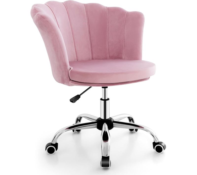 Fauteuil De Bureau En Velours Avec Roues Universelles, Chaise Coiffeuse Avec Hauteur Réglable (rose)