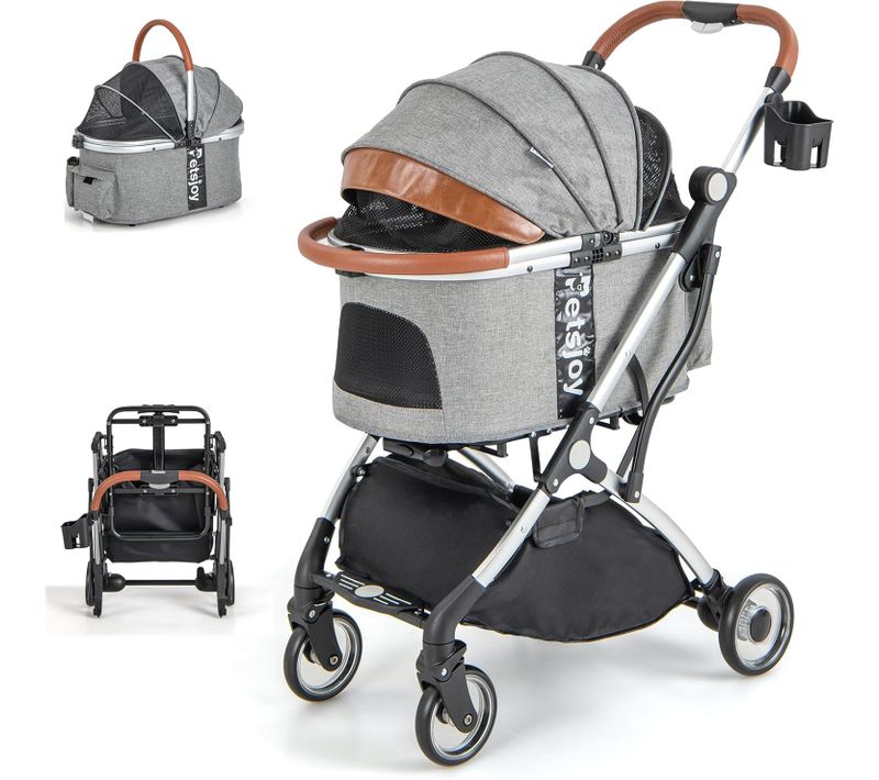 Poussette Pour Chien 3 En 1, Poussette Buggy Pliable Pour Chien Chat, Avec Housse Etanche