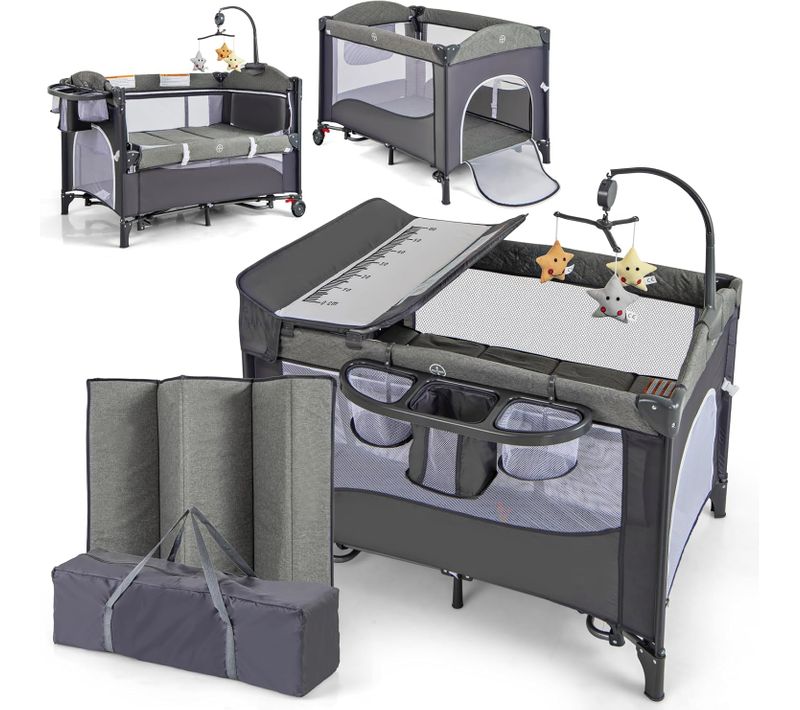 5 En 1 Lit Parapluie Bébé Avec Matelas et Table à Langer, Lit Bébé Évolutif Avec 5 Hauteur Réglables