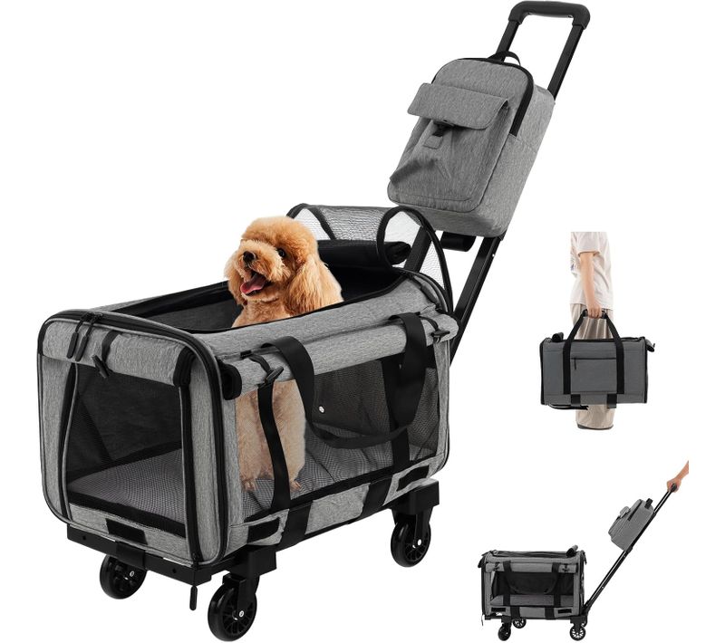 Sac à Dos Avec Roues Pour Chat Chien, Sac De Transport à Roulettes,charge 100kg, Gris