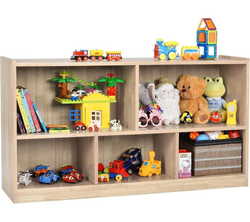 Bibliothèque Enfants En Bois Avec 5 Compartiments, Meuble De Rangement, 111 X 30 X 61,5 Cm, Brun