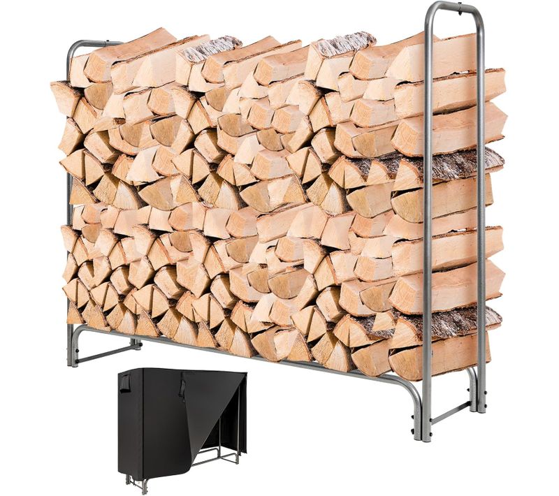 Range Bûche Extérieur Avec Housse Pvc Imperméable, Abri Bûche Rangement Bois 36-61cm De Long