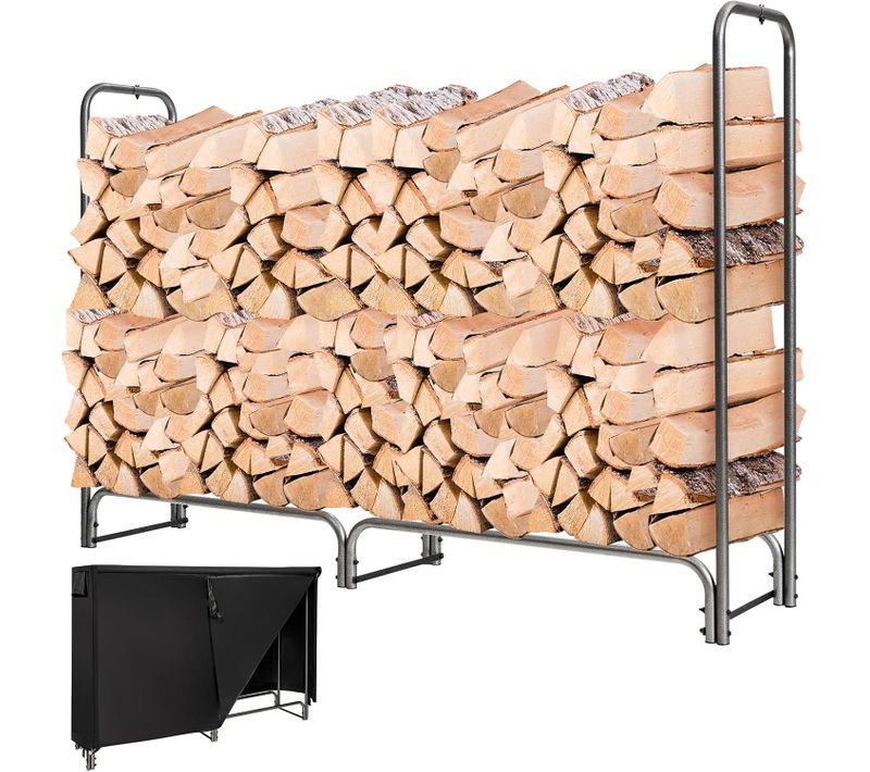 Range Bûche Extérieur Avec Housse Pvc Imperméable,abri Bûche Rangement Bois 36-61cm De Long (184 Cm)