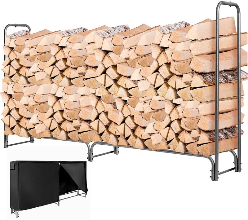 Range Bûche Extérieur Avec Housse Pvc Imperméable,abri Bûche Rangement Bois 36-61cm De Long(240 Cm)