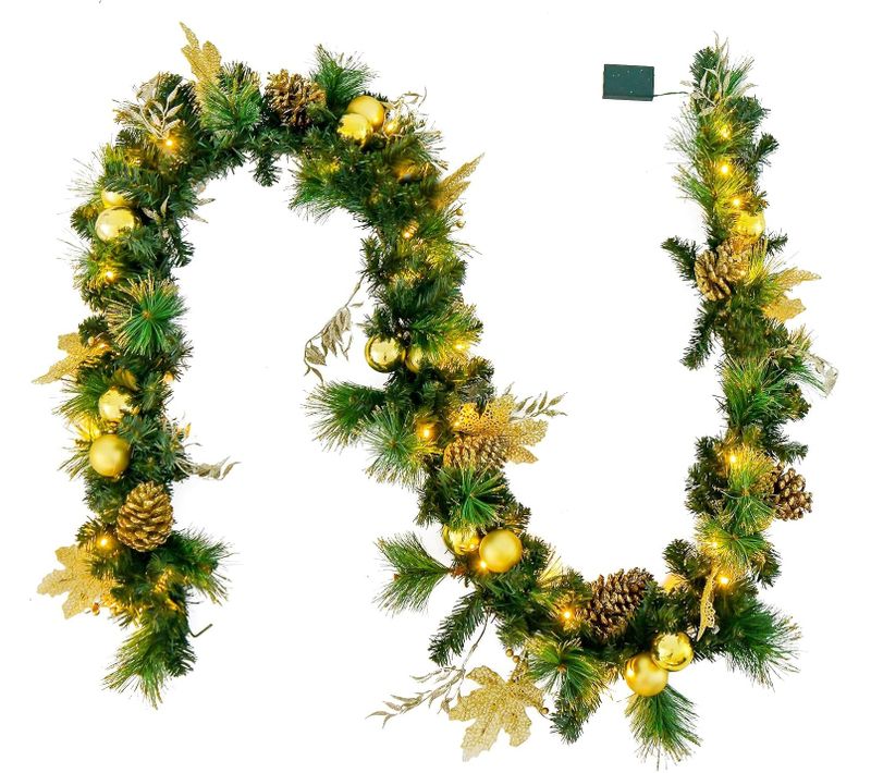 Guirlande De Noël Artificielle Pré-illuminée De 270 Cm Avec 50 Lumières LED Blanc Chaud