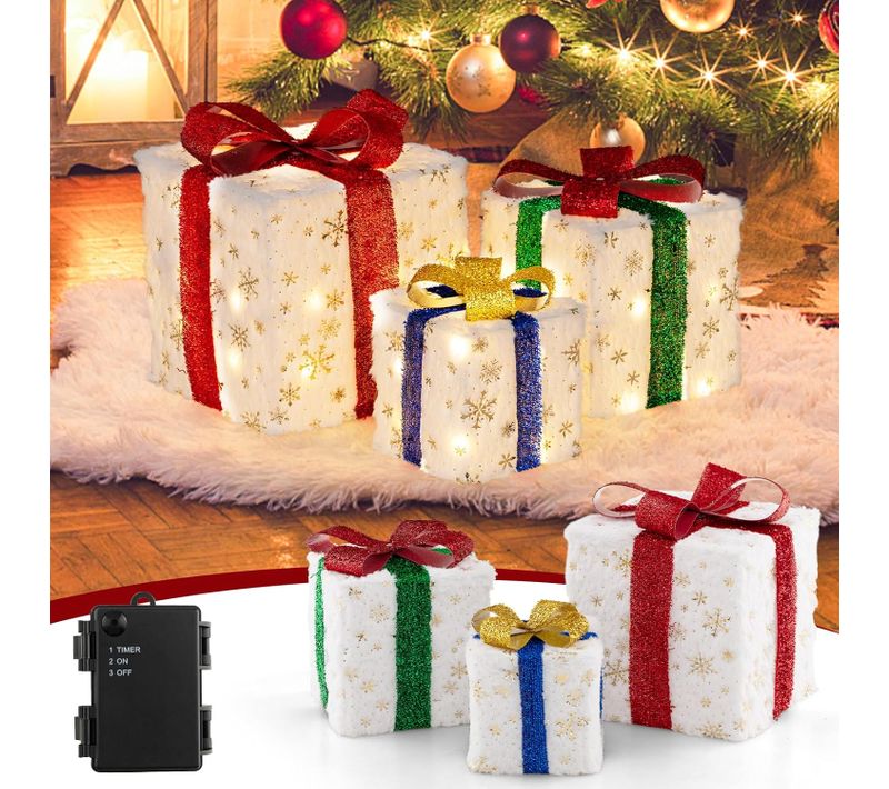 Lot De 3 Boîtes à Cadeaux Lumineuses De Noël 48 LED, Décoration De Noël , Jardin