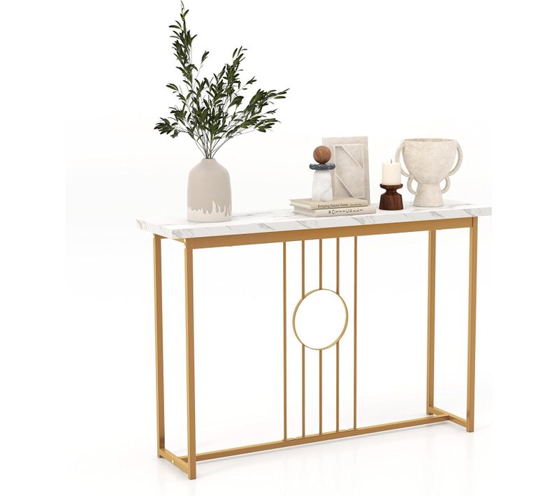 Table Console, Meuble D'entrée En Faux Marbre,kit Anti-basculement Inclus, 120x30x80,5cm