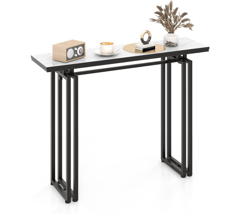 Table Console, Meuble D'entrée En Faux Marbre, Cadre En Métal, Kit Anti-basculement Inclus,(noir)