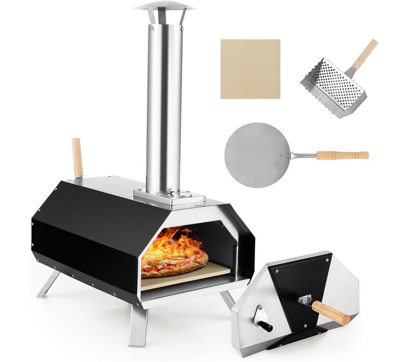 Four à Pizza Extérieur Portable En Acier Inoxydable Avec Pierre à Pizza De 30,5cm, Four à Bois