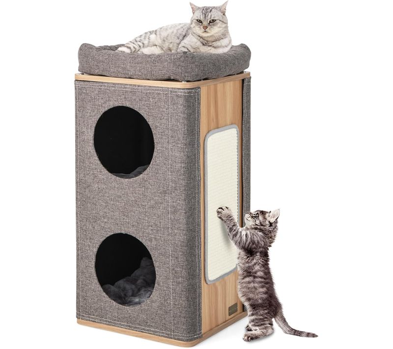 Maison Pour Chat En Bois à 3 Étages,meuble En Forme De Tonneau Pour Chats D'intérieur