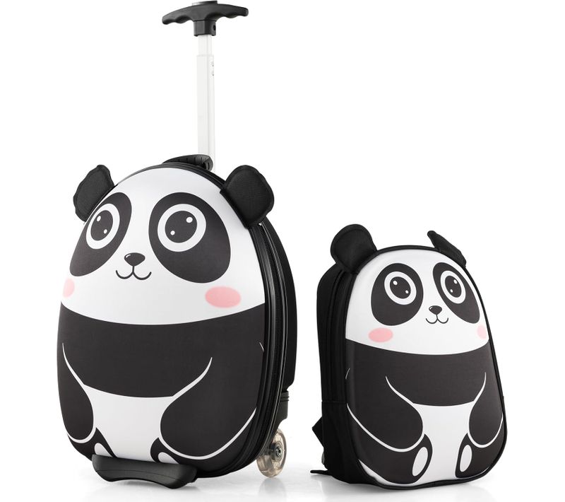 Valise Enfants à Roulettes 16” Et Sac à Dos 12”,pour Voyage École 30x21x40cm (panda)