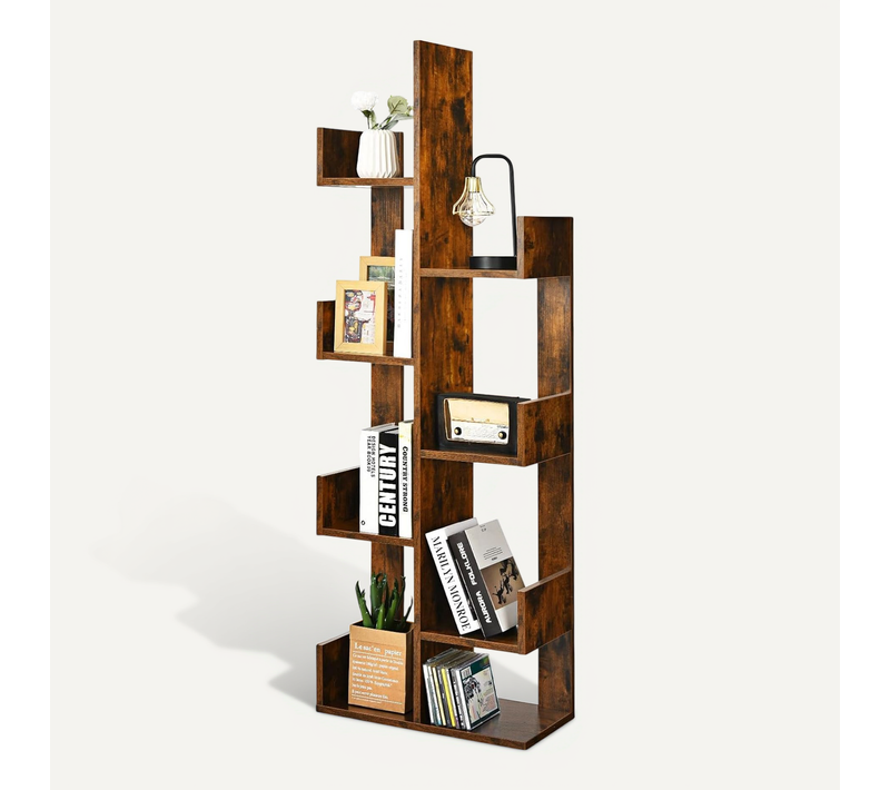 Bibliothèque, Étagère De Rangement à 8 Niveaux En Forme D'arbre, Bureau (marron Rustique)