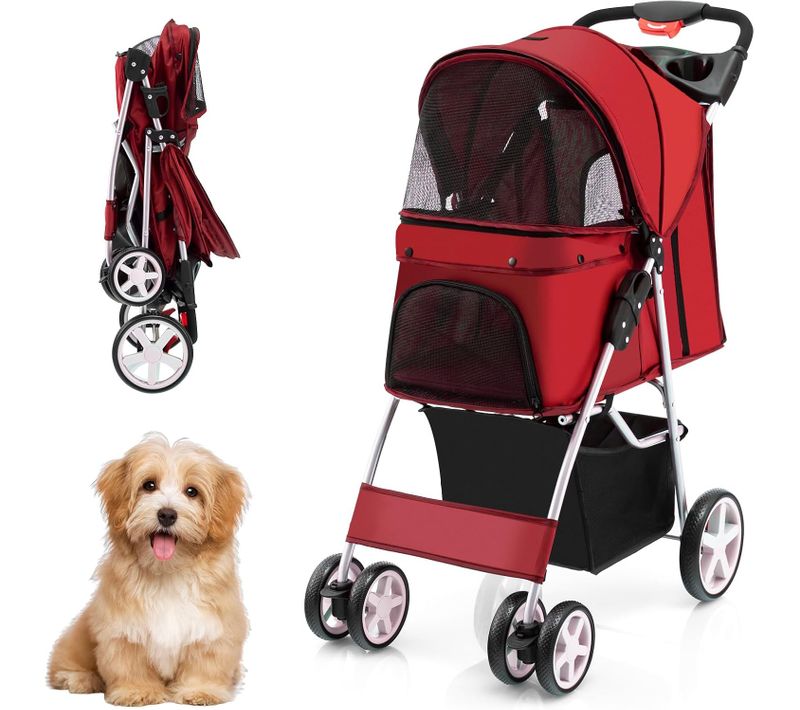 Poussette Pour Chien Pliable à 4 Roues,chariot Pour Chat Portable Avec Panier De Rangement Fenêtre