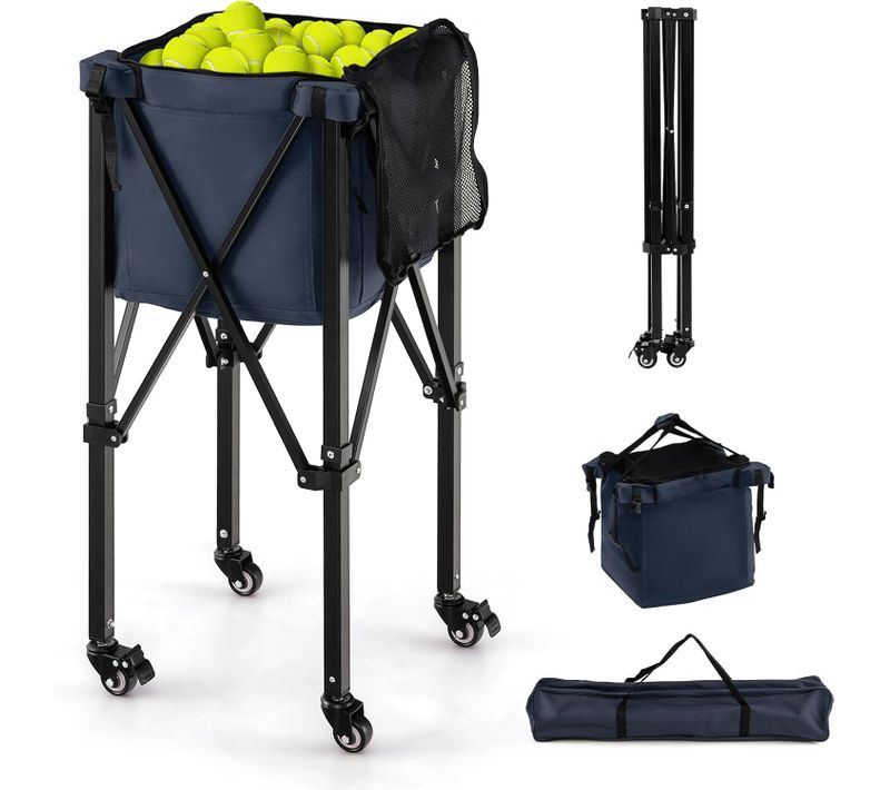 Chariot De Balle De Tennis Pliable Avec Sac De Transport,Panier à Balles De Tennis,Noir + Bleu