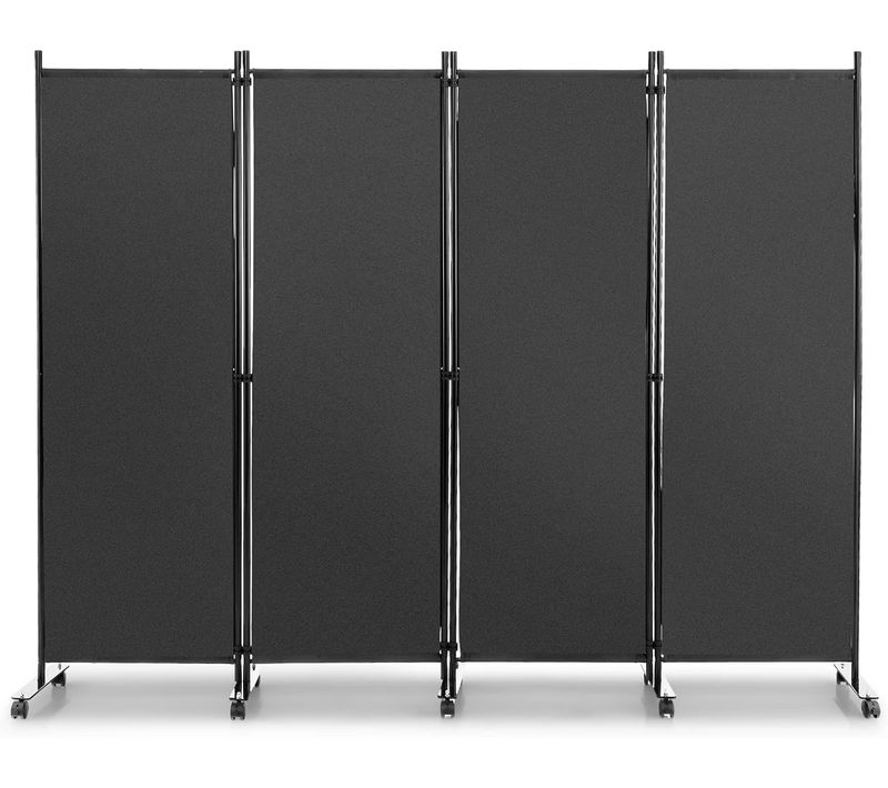 Paravent Intérieur à Roulette 4 Panneaux Pliable, Brise-vue, Cloison De Séparation Pièce (gris)